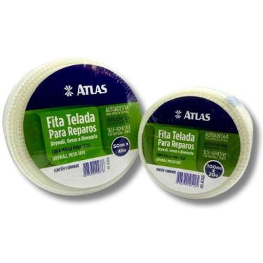 Imagem de Fita Telada Para Drywall Gesso Alvenaria 45m e 20m  Atlas Fibra de Vid
