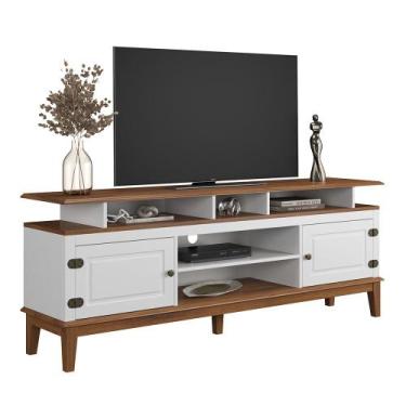 Imagem de Rack de Madeira Maciça com 2P Base Elevada - Apaixone&Decore, Branco