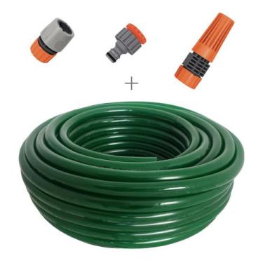 Imagem de Kit mangueira siliconada para jardim verde 25m com engate rapido e esg