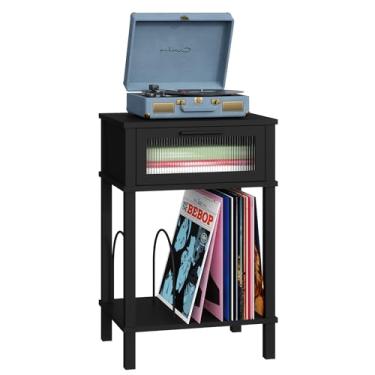 Imagem de MMEOLUOOK Suporte de CD Player Mesa de cabeceira com gaveta Simplicidade Preto