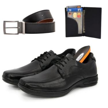 Imagem de Sapato Social Masculino Preto e Marrom Conforto Couro Animal + Cinto e