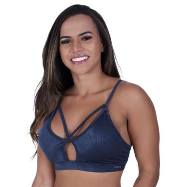 Imagem de Top fitness feminino decote tiras bojo cirrê relevo poliamida cleo-orb