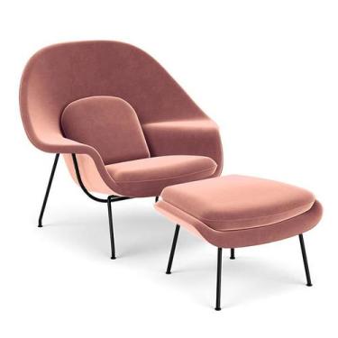 Imagem de Poltrona com Puff Womb Chair Base Preta Veludo - Decorato Móveis, Nude