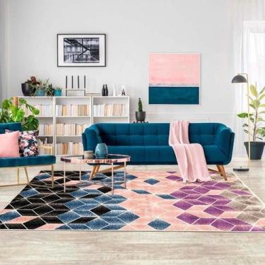 Imagem de Tapete Supreme Cubos 3D Ladrilho Rosa e Azul 1,50X2,00m - Tapete Magia