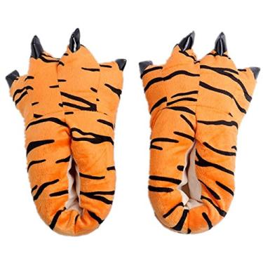 Imagem de Japsom Pantufa unissex aconchegante de flanela para fantasia de animal de Halloween com garra de pata, Listra de ti, 8.5-12.5 Wide Women/7-10 Wide Men