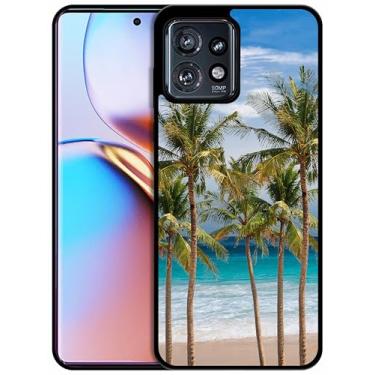 Imagem de SM CASES Capa Moto Edge Plus 2023, Edge 40 Pro - Capa protetora de borracha TPU à prova de choque com estampa tropical de coco tropical 2D para Moto Edge Plus 2023. Preto