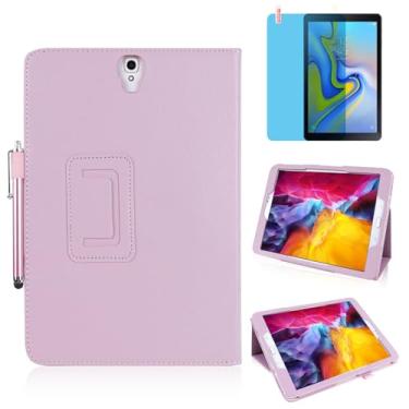 Imagem de Capa de couro fina para Samsung Galaxy Tab S4 10,5 polegadas 2018 (SM-T830 T835 T837), suporte de vários ângulos, capa protetora completa para tablet com caneta Stylus, película de tela (rosa)
