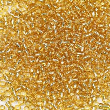 Imagem de Bala&Fillic Grânulos de semente de 4 mm com forro de prata dourada, cerca de 1200 peças/100 gramas no saco, 6/0 contas de vidro para artesanato para fazer pulseira e colar (prata forrada a ouro)