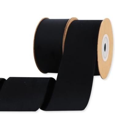 Imagem de RIBBOOO 2 rolos de fita de veludo preta de 3,8 cm fitas de acabamento de tecido para decoração de árvore de guirlanda de Natal, ornamentos artesanais artesanais pendurados para embrulhar presente de
