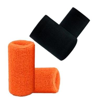 Imagem de Munhequeira Toalha 15cm Pack 2 Pares Cores Preta e Laranja - EB