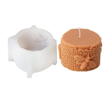 Imagem de Xidmold Molde de vela cilíndrica de acabamento de renda de abelha, molde de silicone de colmeia de abelha para vela de cera de abelha, vela de cera de soja, ornamento de gesso, artesanato DIY (J)