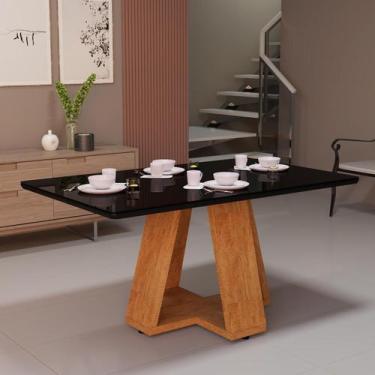 Imagem de Mesa De Jantar Retangular 4 Lugares Com Tampo De Vidro Laqueado - MC B
