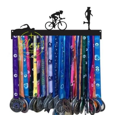 Imagem de Porta Medalhas Corrida, Natação e Ciclismo Triatlon, Quadro Decorativo MDF Preto