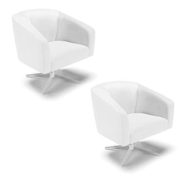 Imagem de Cadeira Sala De Jantar Giratória Cromada Kit 2 Stella Sintético D03 - D`rossi Cor Branco