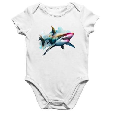Imagem de Body Bebê Algodão Tubarão Watercolor - Foca na Moda, Branco, M