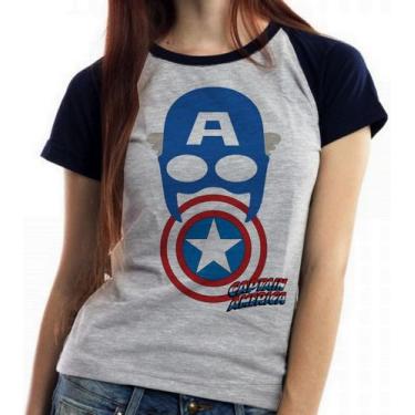 Imagem de Camiseta Baby Look Blusa Feminina Capitão América  Máscara Escudo - Em