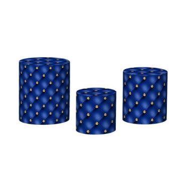 Imagem de Trio De Capa Cilindro - Capitonê Azul com Diamante Dourado 032 - Via C