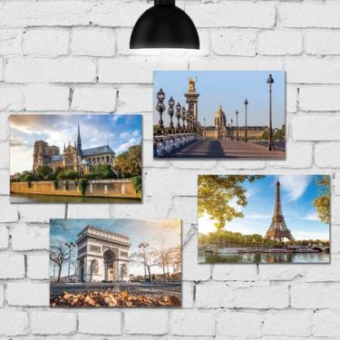 Imagem de Placa Decorativa Fotos de Paris 4un MDF 20x30cm - Quartinhos