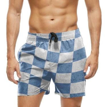 Imagem de Short Praia Shorts Banho Bermuda Verão Xadrez Azul Blue 558 - SMOKE, M