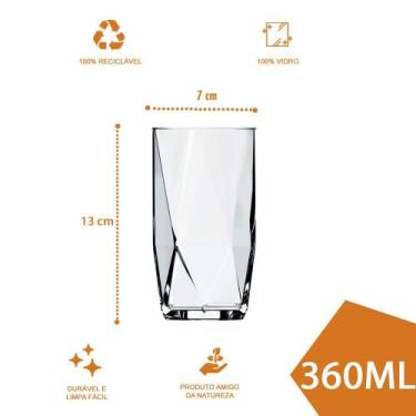 Imagem de Kit Copos 360 ML Vidro Long Drink Transparente Topázio 6Un - CRISTAR