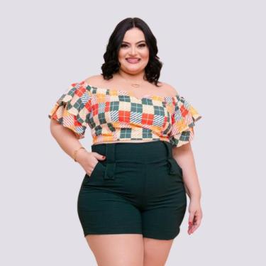 Imagem de Conjunto Feminino Plus Size Cropped Ciganinha e Short 0270 - Bellucy M