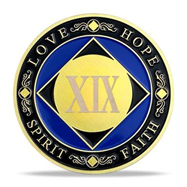 Imagem de Presentes de moeda de sobriedade de 19 anos | Moeda AA de diamante serenidade - Medalhão de chip NA HA AA com oração de serenidade | Presentes de narcóticos, alcoólicos anônimos para o mês de