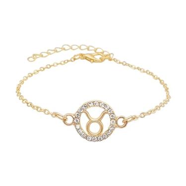 Imagem de Beljeley Pulseira de corrente de elos do zodíaco para mulheres e homens, pulseira de zircão ajustável, pulseira de signo do zodíaco, presente de aniversário, Normal, Metal, Zircônia cúbica