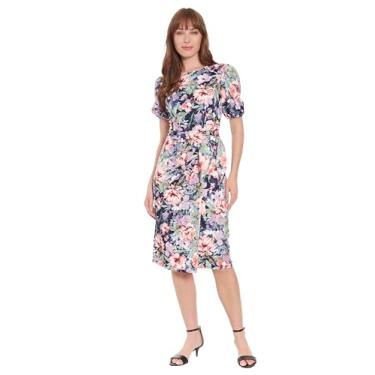 Imagem de London Times Elegante vestido curto com mangas bufantes | Vestidos de coquetel para mulheres, Azul-marinho multi, 42