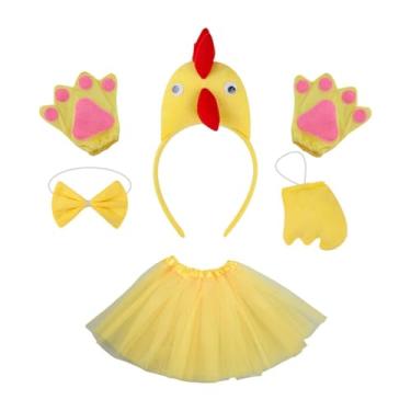 Imagem de UxicRuya Fantasia de animal de frango 5 unidades/conjunto saia de tule fofa para festa cosplay adereços meninas, Amarelo
