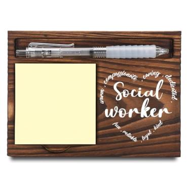 Imagem de Presentes de assistente social, presentes de agradecimento, suporte de notas adesivas, dispensador de notas post-it para mesa, porta-notas de madeira e porta-canetas 16,5 cm x 12 cm - FTA107