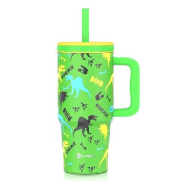 Imagem de Luxgola Copo infantil de 680 g com alça, tampa rosqueada à prova de vazamento com canudo de silicone removível, à prova de derramamento, garrafa de água isolada de aço inoxidável reutilizável,