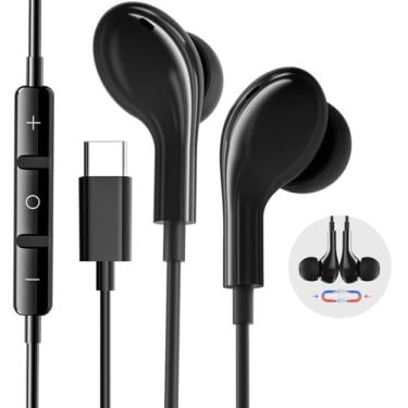 Imagem de Fone de ouvido USB C para Samsung S23 FE S22 S21 S20 A53 A54 Fones de ouvido magnéticos intra-auriculares tipo C com microfone, controle de volume, graves estéreo, cancelamento de ruído, preto