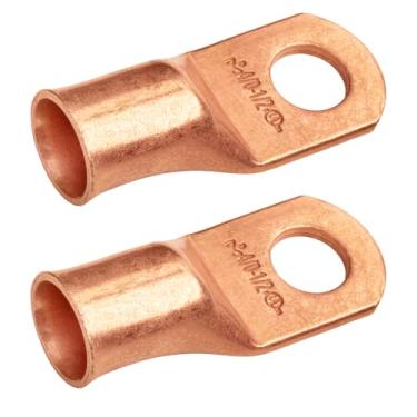 Imagem de SELTERM 2 peças 4/0 AWG 1/5.1 cm, terminais de anel, terminais de cabo de bateria, conectores de terminal de anel de calibre 0000, conectores de terminal de bateria com ilhós de cobre pesado UL