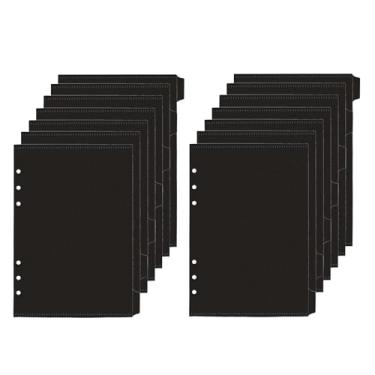 Imagem de XiowDow Envelopes para fichário A5 pretos de PP com Zipless, 14 divisórias com abas, pastas de inserção de fichário A5 para 6 anéis, refil de agenda A5, acessórios para fichário de orçamento (preto)