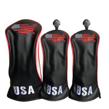 Imagem de WTLJQQY Capas para Tacos de Golfe-Capa para Cabeça de Motorista com Bandeira Dos Eua, Capa para Cabeça de Madeira, Capa para Madeira de Fairway-Pacote com 3 Capas para Cabeça de Taco de Golfe para Mot