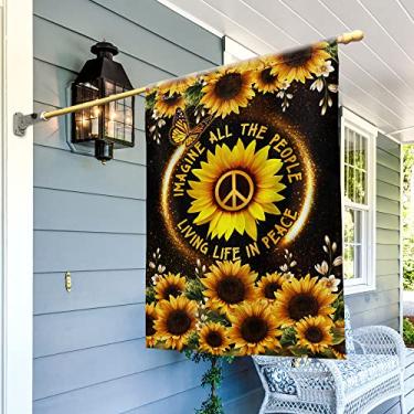 Imagem de Bandeiras hippie da paz - decorações de 4 de julho para casa, fora, bandeiras de casa 76 x 102, girassol hippie Imagine todas as pessoas vivendo a vida em paz bandeira - bandeiras externas de lona resistente dupla face