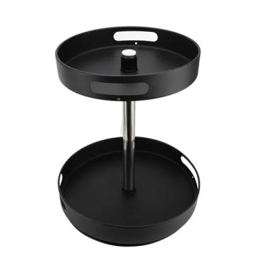 Imagem de Organizador de Especiarias 2 Camadas Prateleira Giratória Ajustável Altura Plataforma Giratória Rack Armazenamento Cozinha Tempero Condimento (Preto)