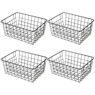 Imagem de Brightalk 11" Cestas de Armazenamento Verticais para Freezer, Caixas de Armazenamento de Arame Preto, Pequeno Conjunto de Utensílios para Freezer, Despensa, Organização de Banheiro, Conjunto de 4