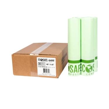 Imagem de EcoSafe -6400 HB4860-85 Saco compostável certificado - Sacos verdes de 122 x 152 cm para caixote de 64 galões - Forros de lixeira de restos de alimentos resistentes a vazamentos, perfurações e rasgos,