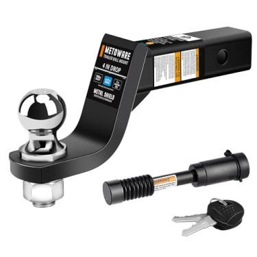 Imagem de METOWARE Suporte De Bola Para Engate De Reboque Com Bola De 2 Pol., Serve Para Receptor De 2 Pol., Engate De Bola Com Capacidade Para 7500 Lbs, Queda De 4 Pol., Haste Oca Com Trava De Engate De 5/8