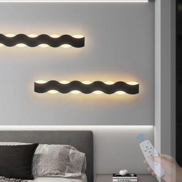 Imagem de Luminária de parede interna minimalista Mondern, luz de parede longa LED regulável para ambientes internos com controle remoto, arandela linear preta, iluminação de parede para corredor, esc