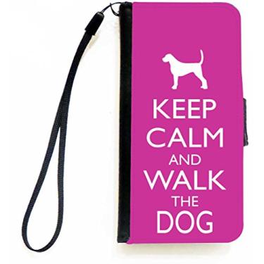 Imagem de Rikki Knight Keep Calm and Walk the Dog - Capa carteira flip rosa rosa com aba magnética para Apple iPhone 5c