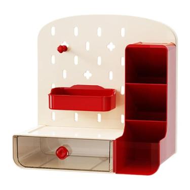 Imagem de YWJLQH Organizador de mesa pegboard com gaveta, organização de artesanato, grande capacidade com acessórios, porta-lápis para sala de artesanato e escritório, Bege Vermelho