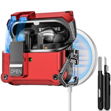 Imagem de Capa de bloqueio seguro para Samsung Galaxy Buds3 FE (2025)/Buds3 Pro e Galaxy Buds 3 (2024), capa rígida à prova de choque com kit de limpeza e chaveiro | Abertura automática | Compatível com MagSafe