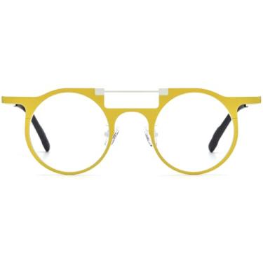 Imagem de FONEX Armação de óculos de titânio puro colorido feminino retrô redondo F85782, F85855 Amarelo, 48-22-145