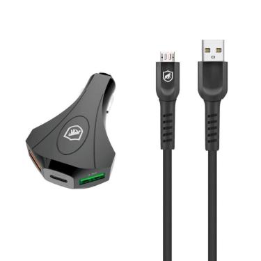 Imagem de Kit Carregador Veicular Tank e Cabo Dual Shock Micro USB V8 - Gshield