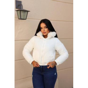 Imagem de Jaqueta Puffer Dupla Face Cropped Feminina - Krayani, Branco, GG