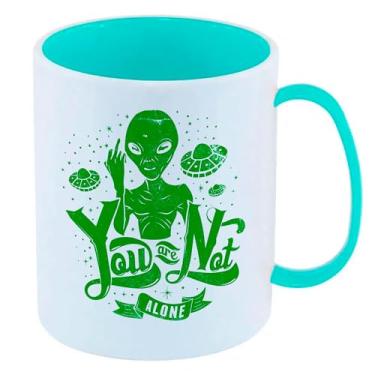 Imagem de Caneca de Polímero Plástico Inquebrável Infantil Azul Tiffany You Not Alone ET Espacial verde