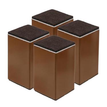 Imagem de Wealrit 4 peças de elevação para cama quadrada de 10 cm de altura para móveis, estrutura de cama de aço sólido resistente, blocos de elevação para sofá, cadeira, mesa (marrom)