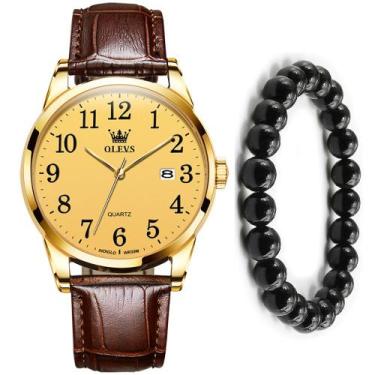 Imagem de Kit Relógio Luxo Gold Casual Masculino + Pulseira Bolinha - OLEVS